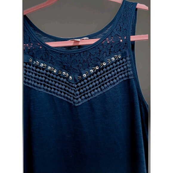 Candie’s Women’s Medium Blue Tank Top Beaded Embellished Sleeveless Y2K Boho - Picture 4 of 6